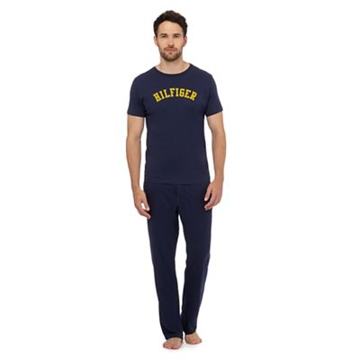 Navy logo t-shirt and trousers pyjama set